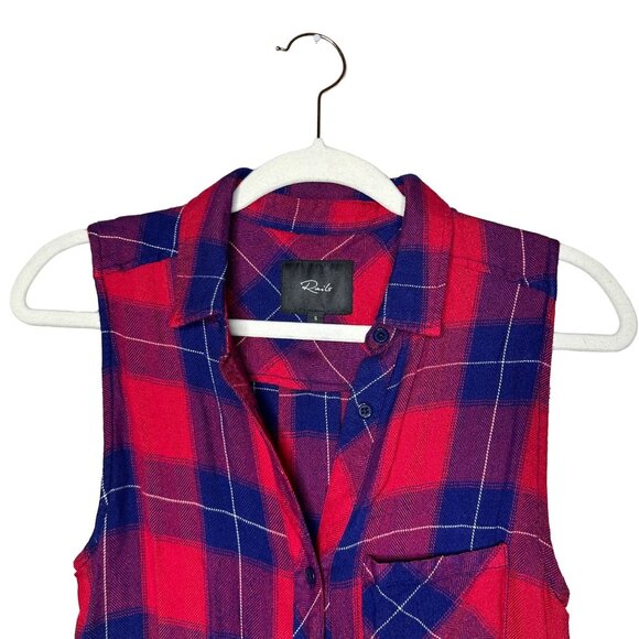 Rails Jordyn Tank Size Small Red Blue Tunic Sleeveless Button Front Side Slit - Picture 3 of 8